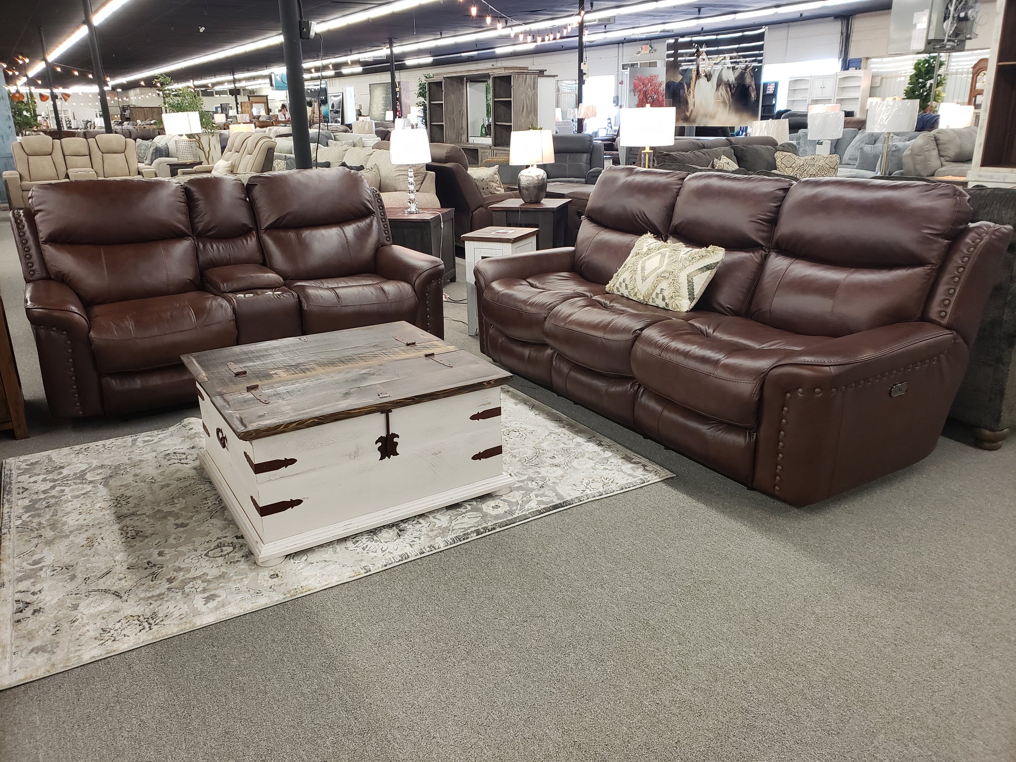 599 FI-CNJ Leather Powered Reclining Sofa And Loveseat