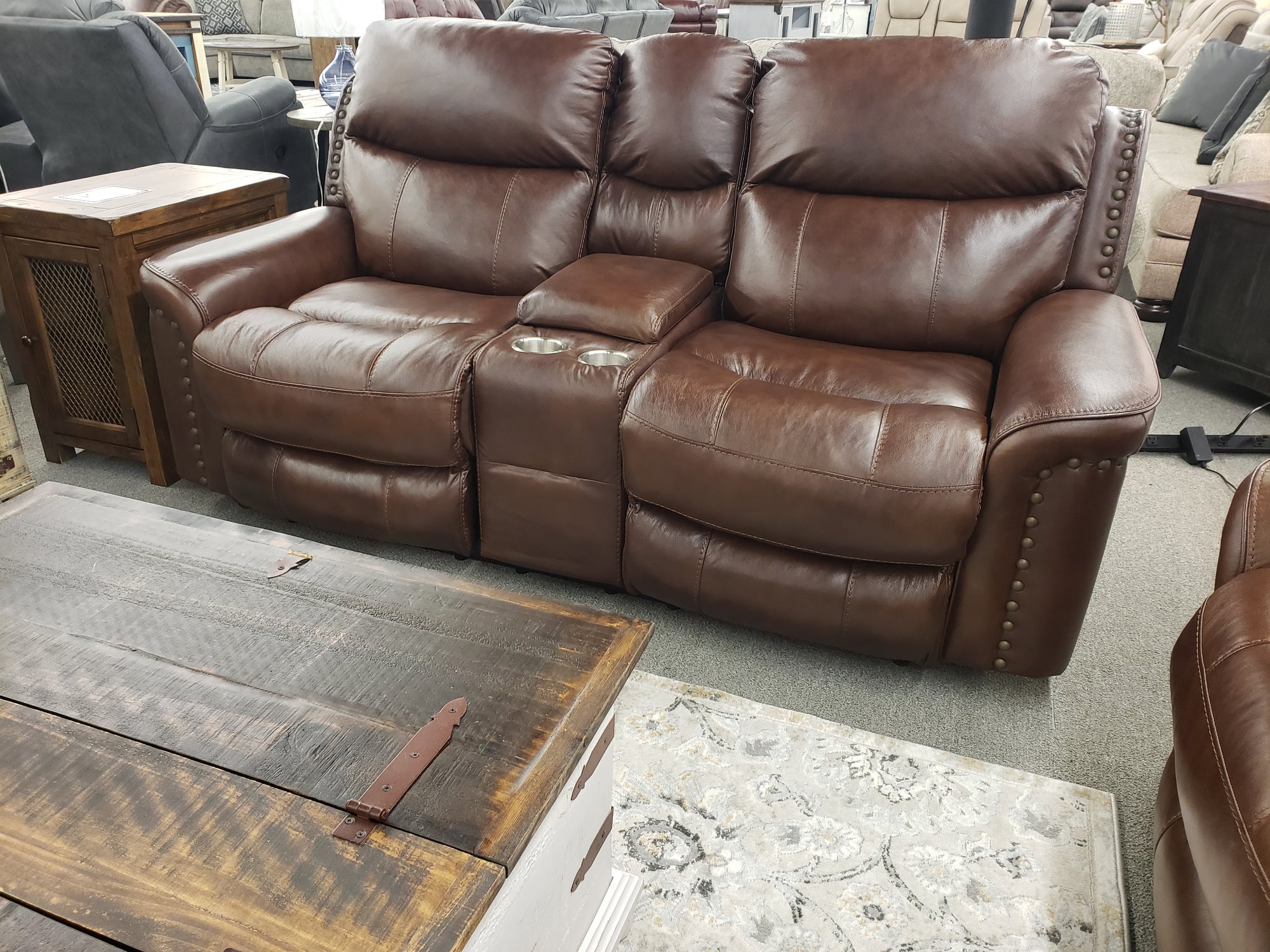 599 FI-CNJ Leather Powered Reclining Sofa And Loveseat