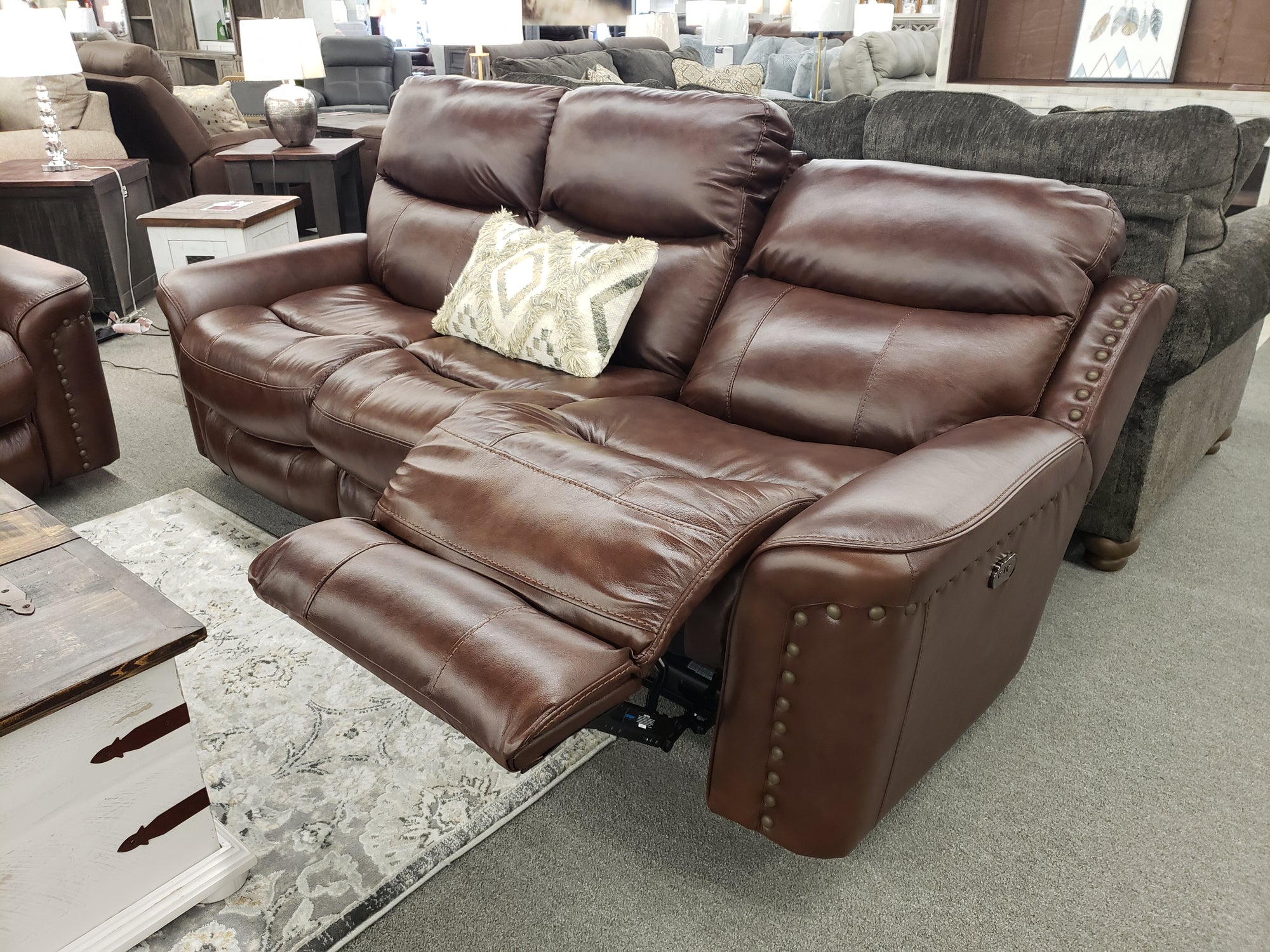 599 FI-CNJ Leather Powered Reclining Sofa And Loveseat
