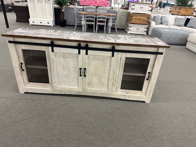WWP-2133-80 FI-J 79in Mesh TV Stand-White Wheat/Pecan