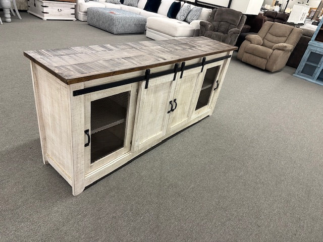 WWP-2133-80 FI-J 79in Mesh TV Stand-White Wheat/Pecan
