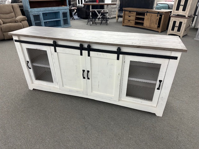 WWP-2133-80 FI-J  79in Sliding Barn Door TV Stand White W/Sand