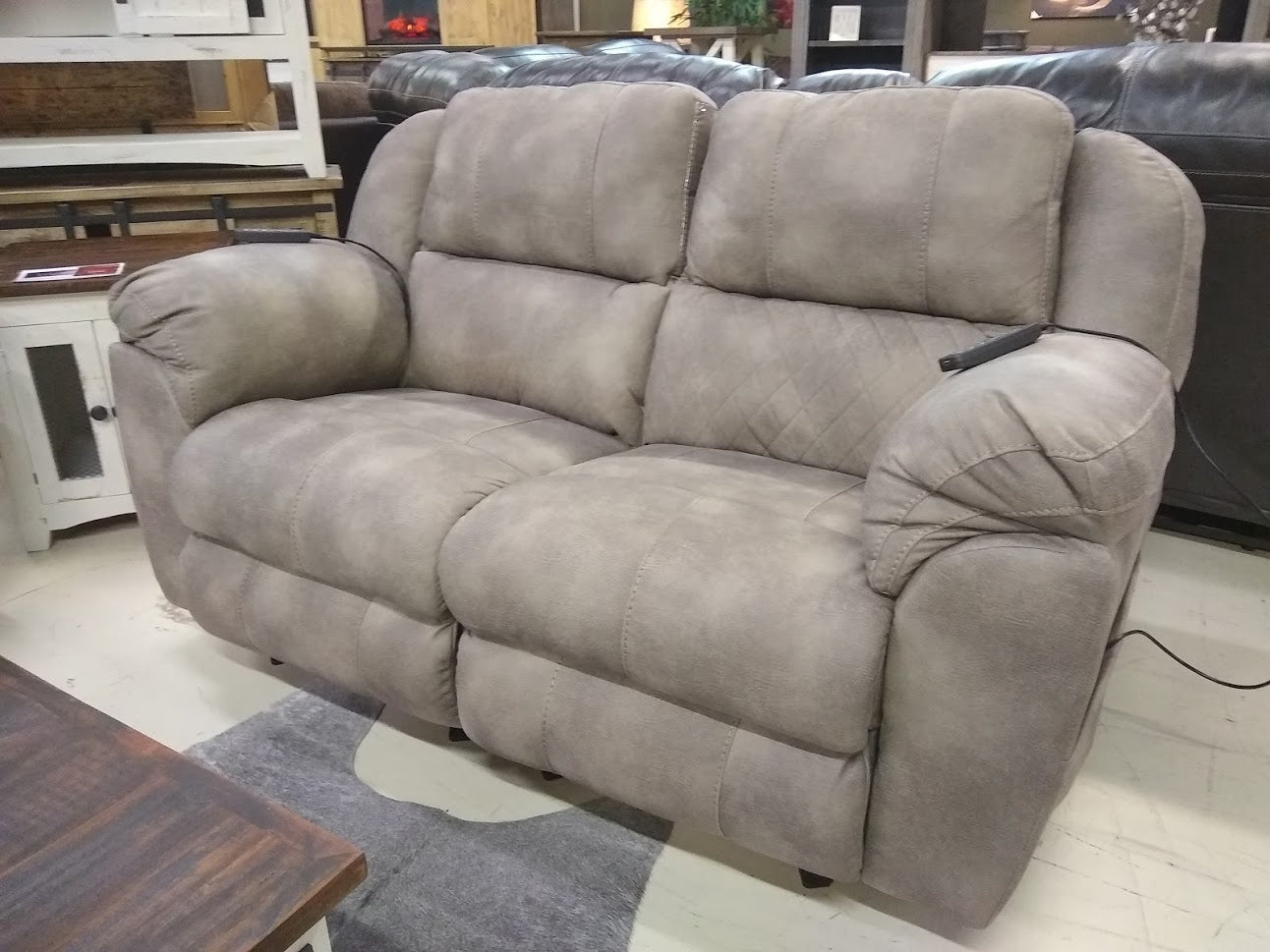 356 FI-CnJ Powered Lay Flat Reclining Sofa and Rocking Loveseat w/ Adj. Headrest,Lumbar and Heat and Massage