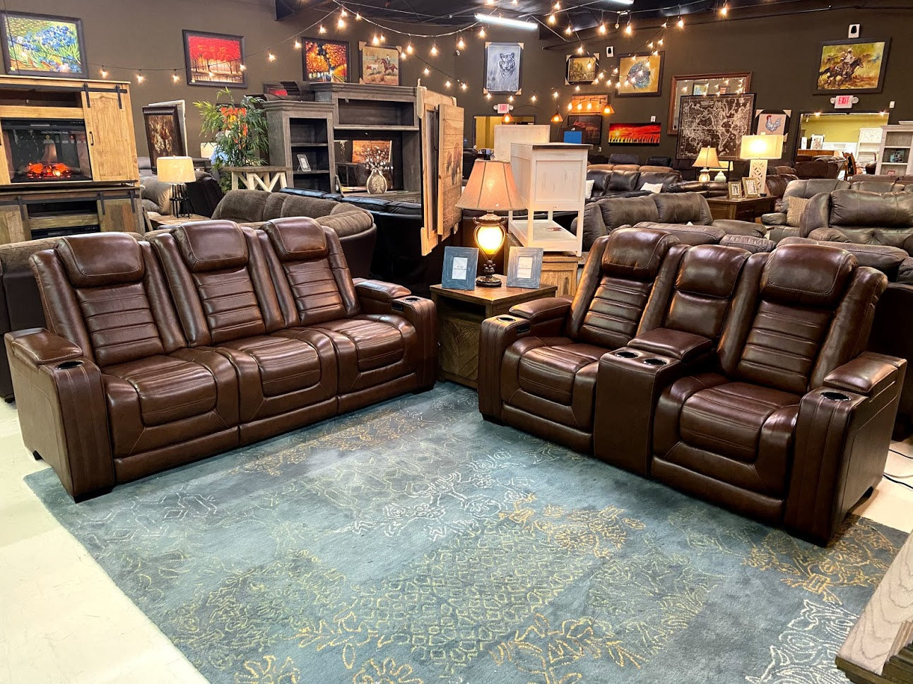 U391 FI-A Leather Powered Sofa and Loveseat with Heat and Massage