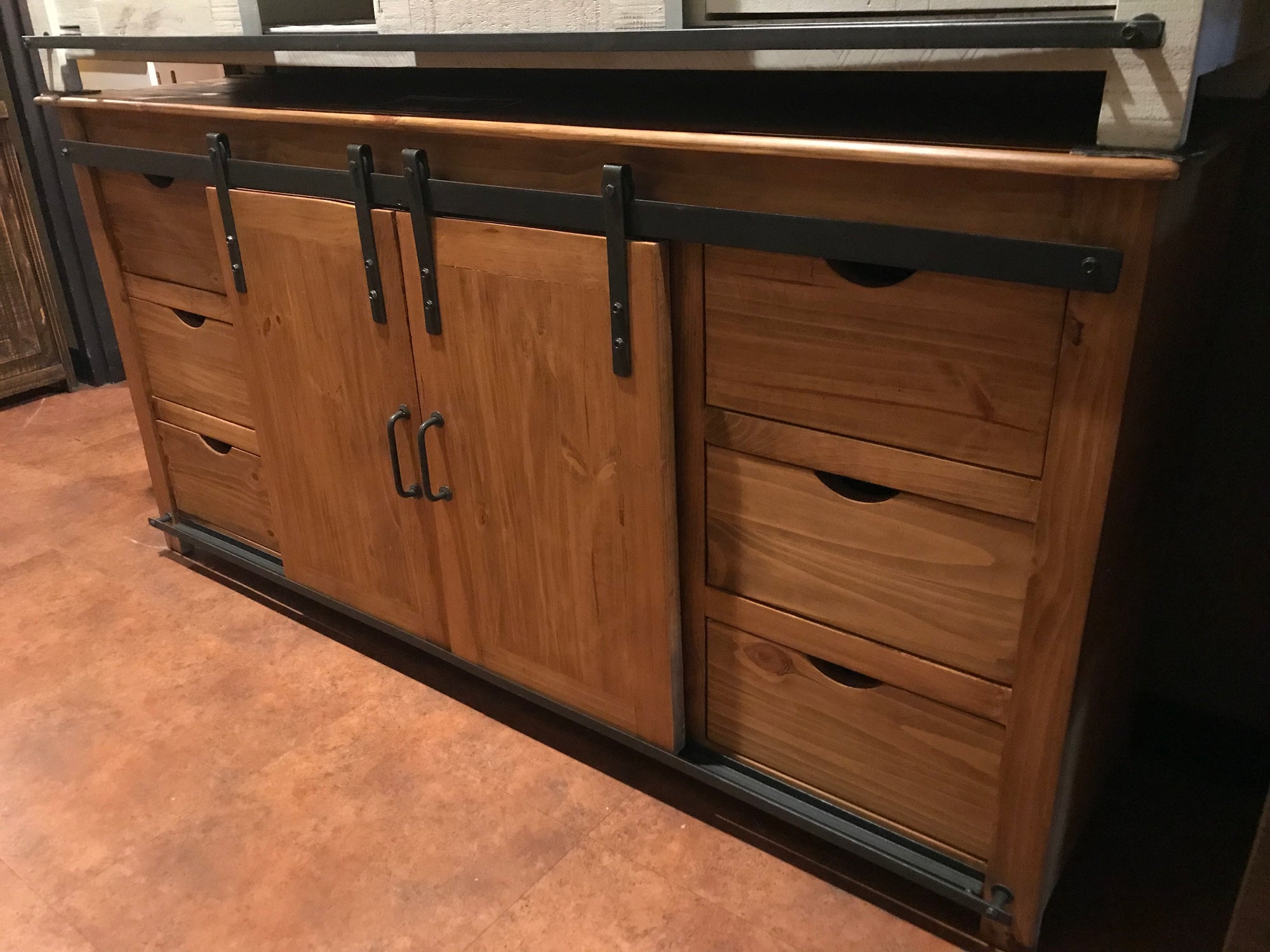 70GlidFI  70" Glide Door TV Stand Medium Wax