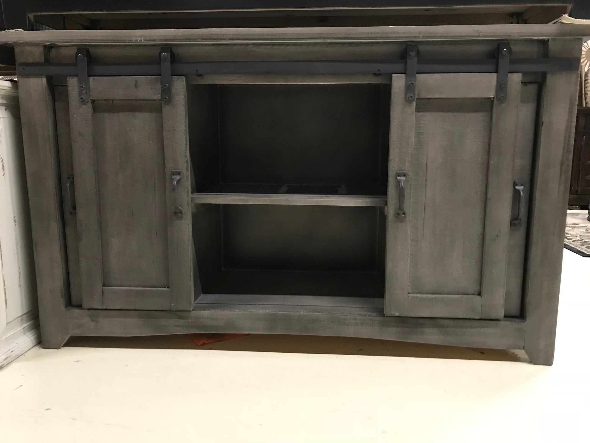 2133FI Barndoor 60" TV Stand with Mess Doors Gray