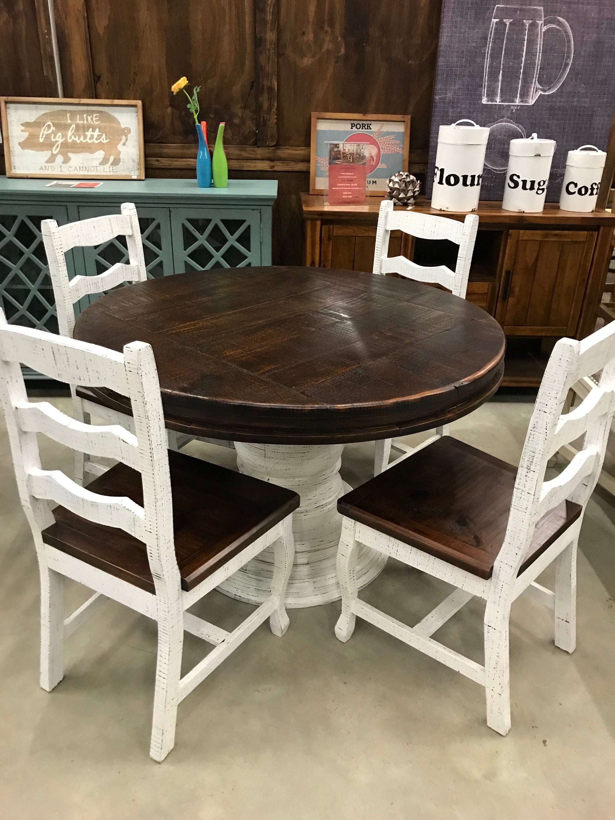 LN MES 137-58FI 47” Round Pedestal Table with 4 Florence Chairs