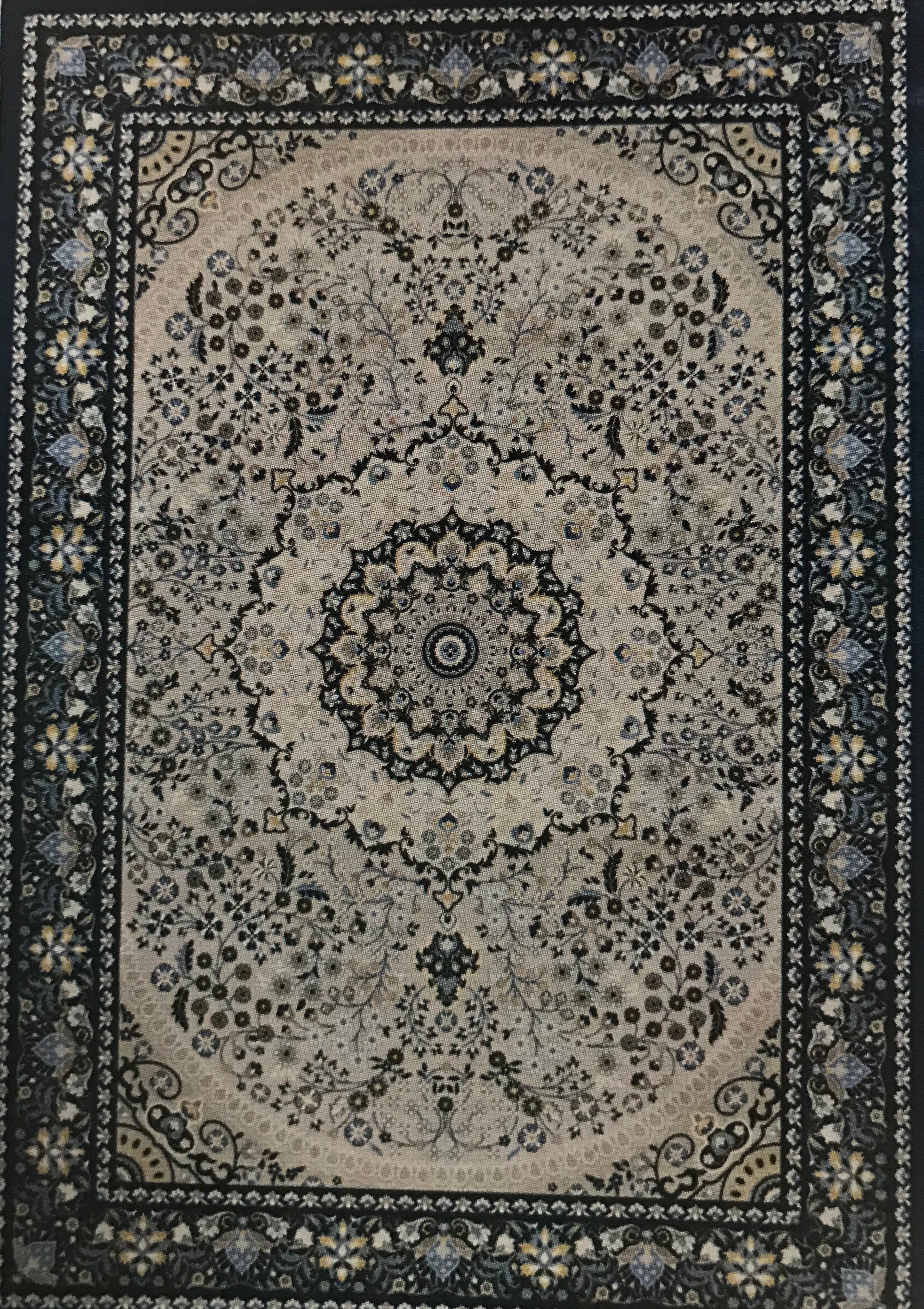 EM1468FIA Emerald Cream and Blue Rug 5x7