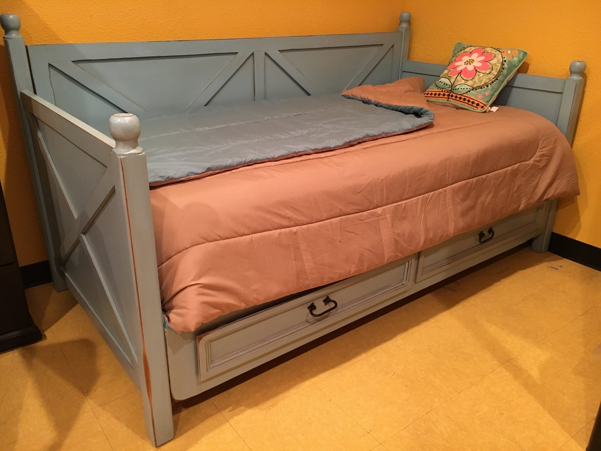 Jon-Cam3 FI Stressed Turquoise Daybed w/Storage