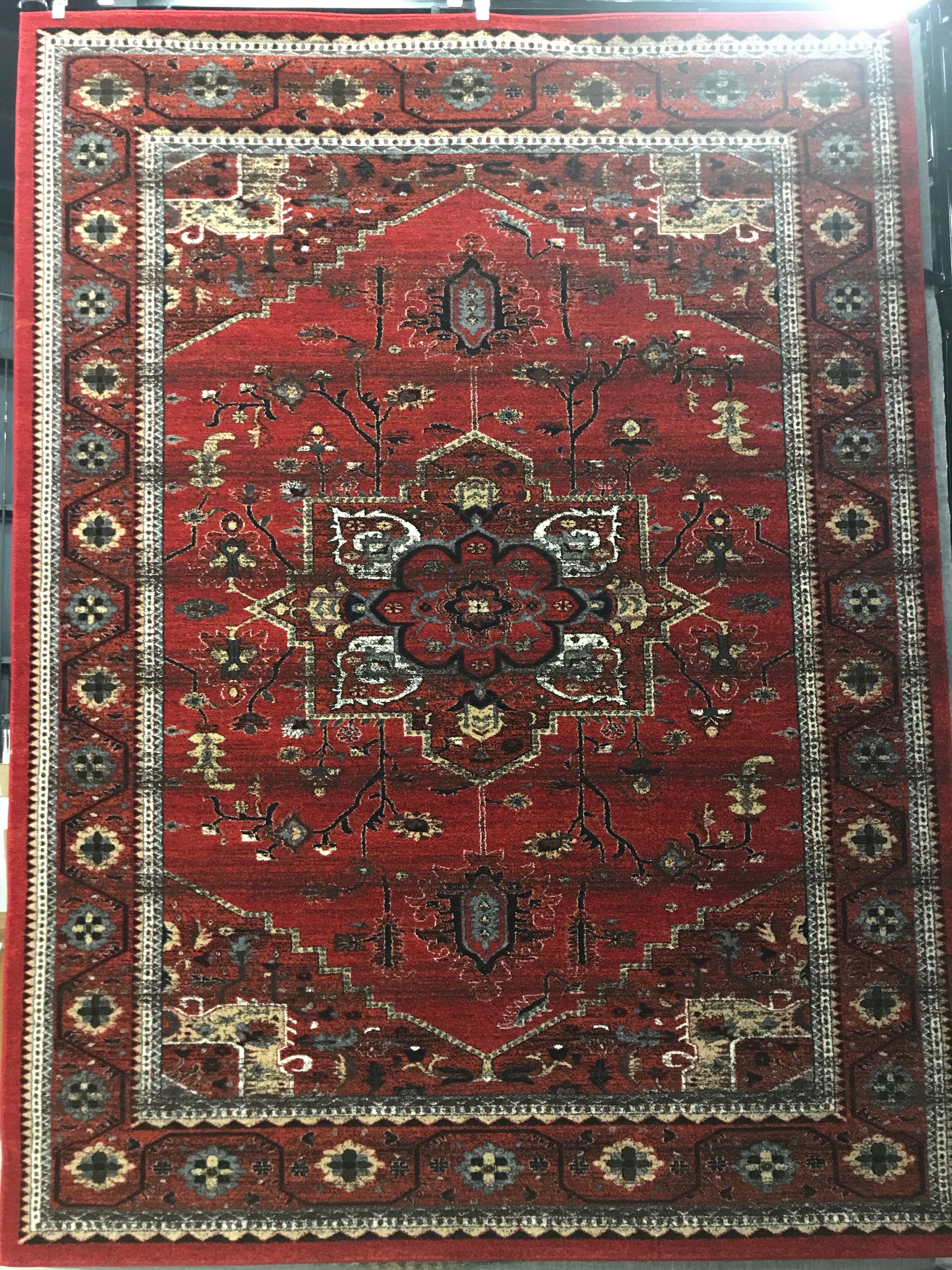 SE1292FIP Serape Medallion Low pile  Rug Red & Black 8 x 10