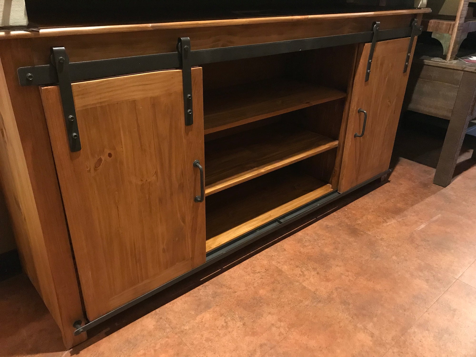 70GlidFI  70" Glide Door TV Stand Medium Wax