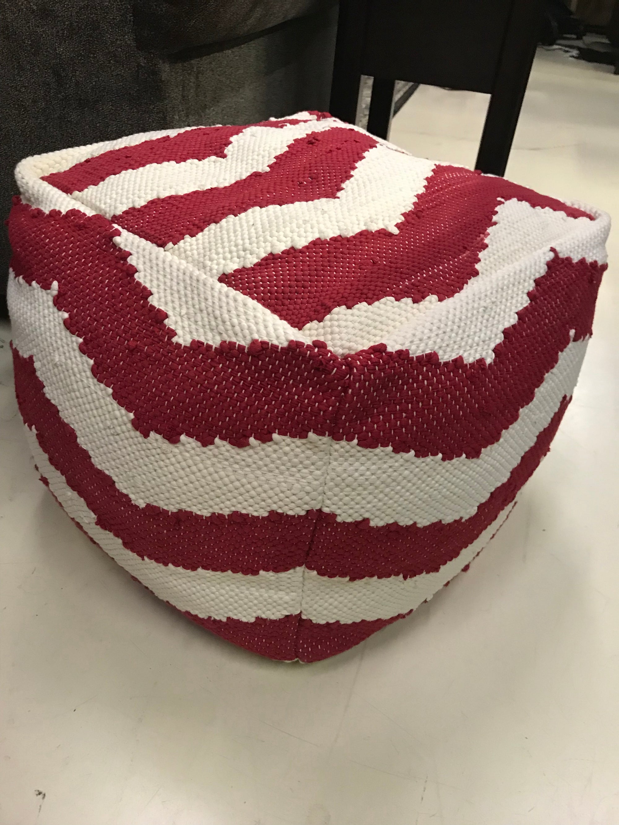 Red and White Chevron Pouf