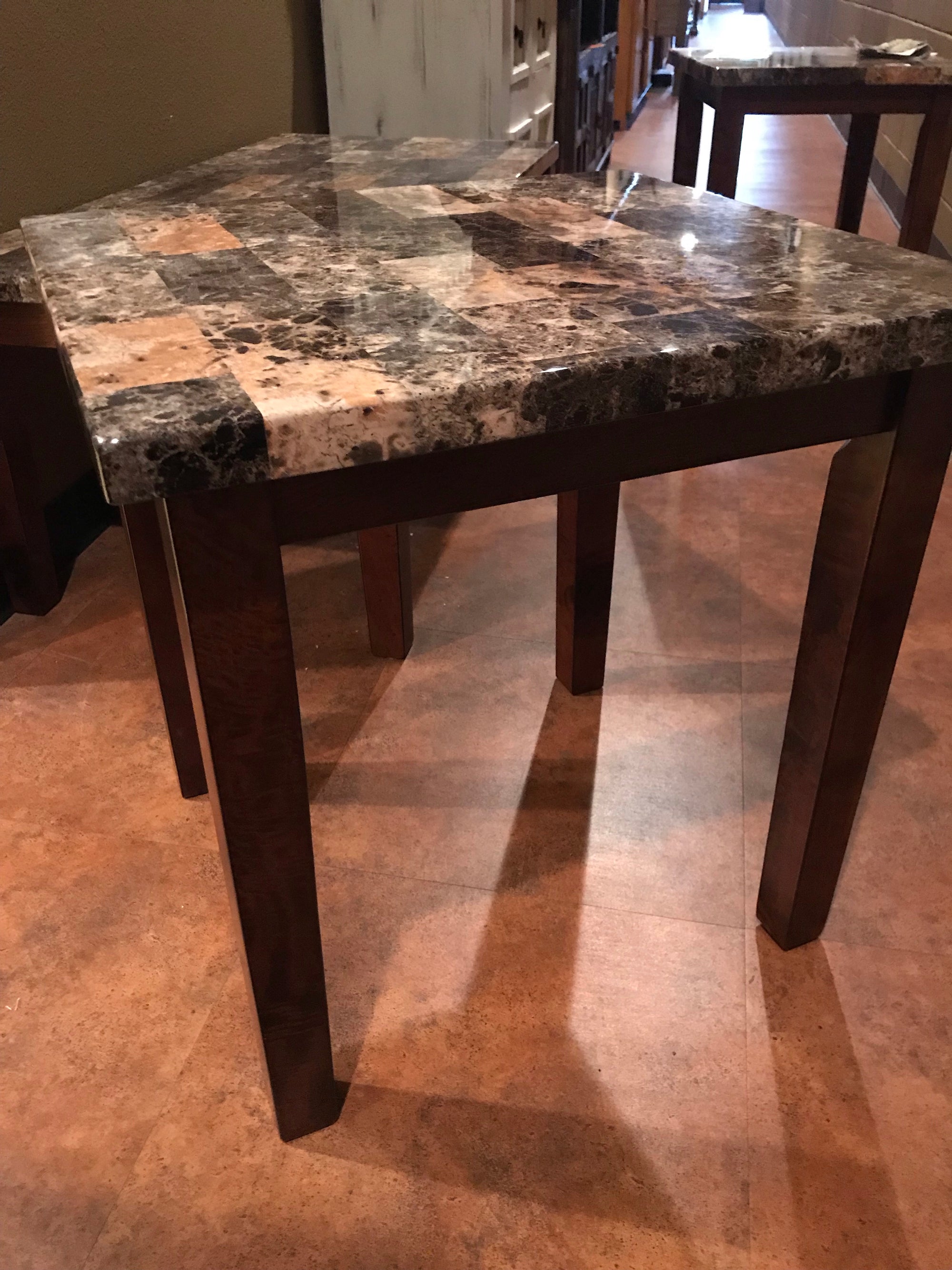 T269FI-A 3 Table Set Faux Marble Brown