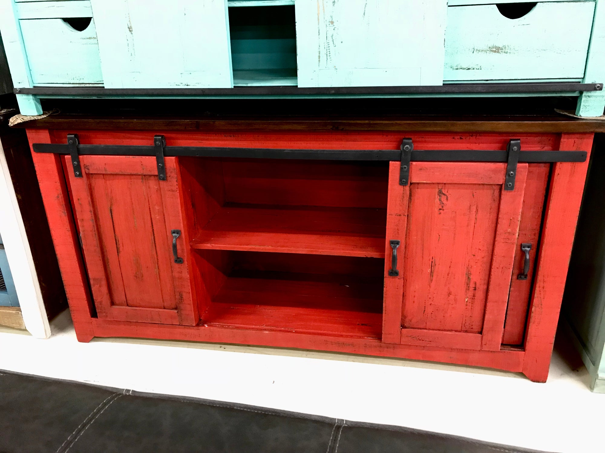 2133FI Barndoor  70" TV Stand with Mess Barn Red