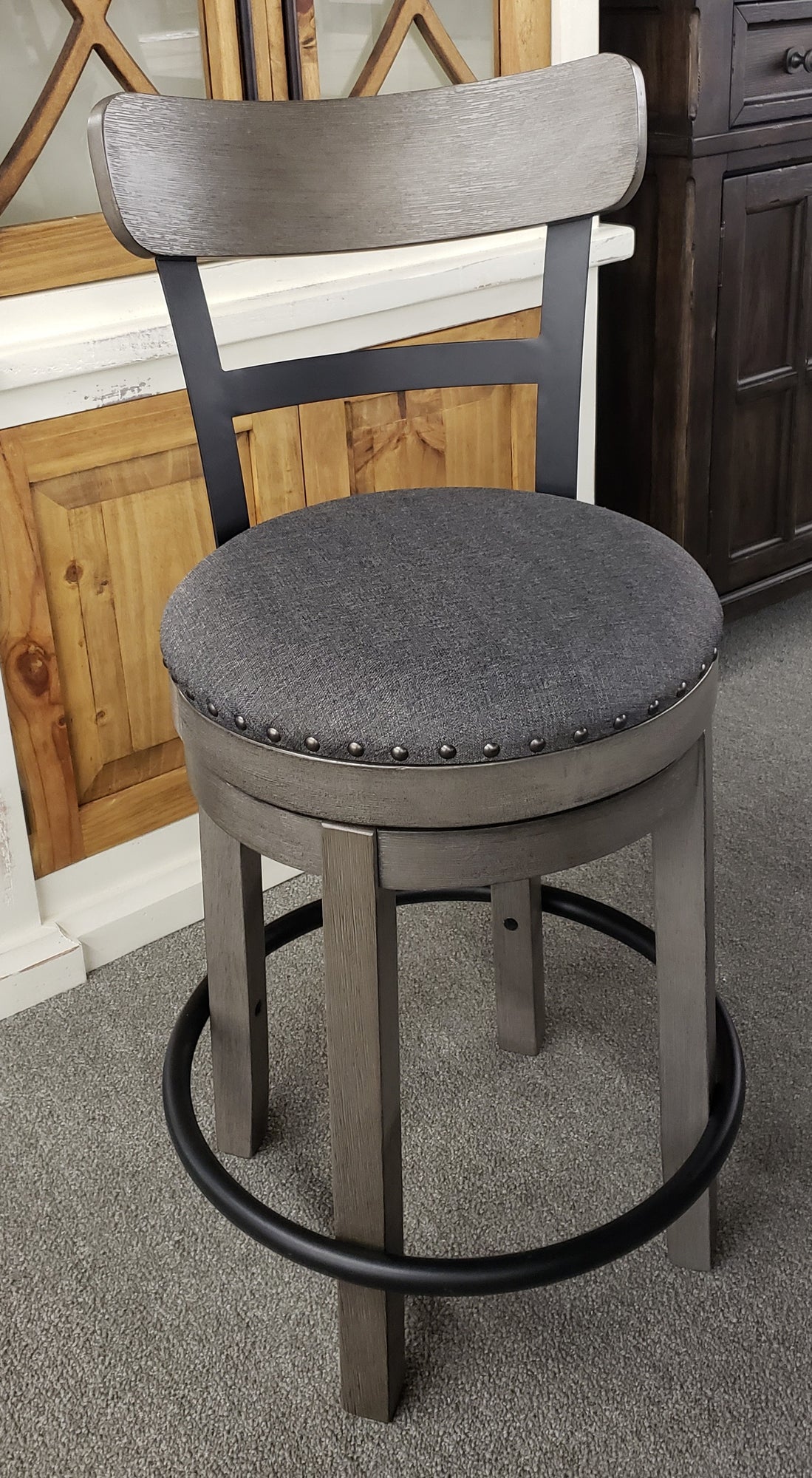 D499 Gray Swivel Upholstered Barstool - Furnish It