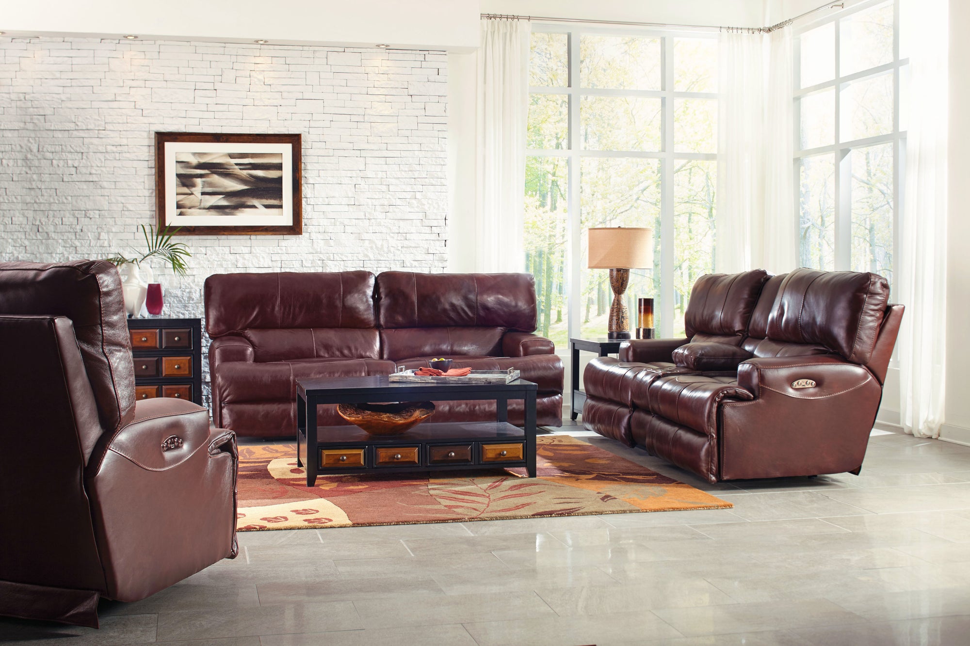 569 FI-CnJ Italian Leather Sofa and Loveseat with Adjustable Headrest and Lumbar Options