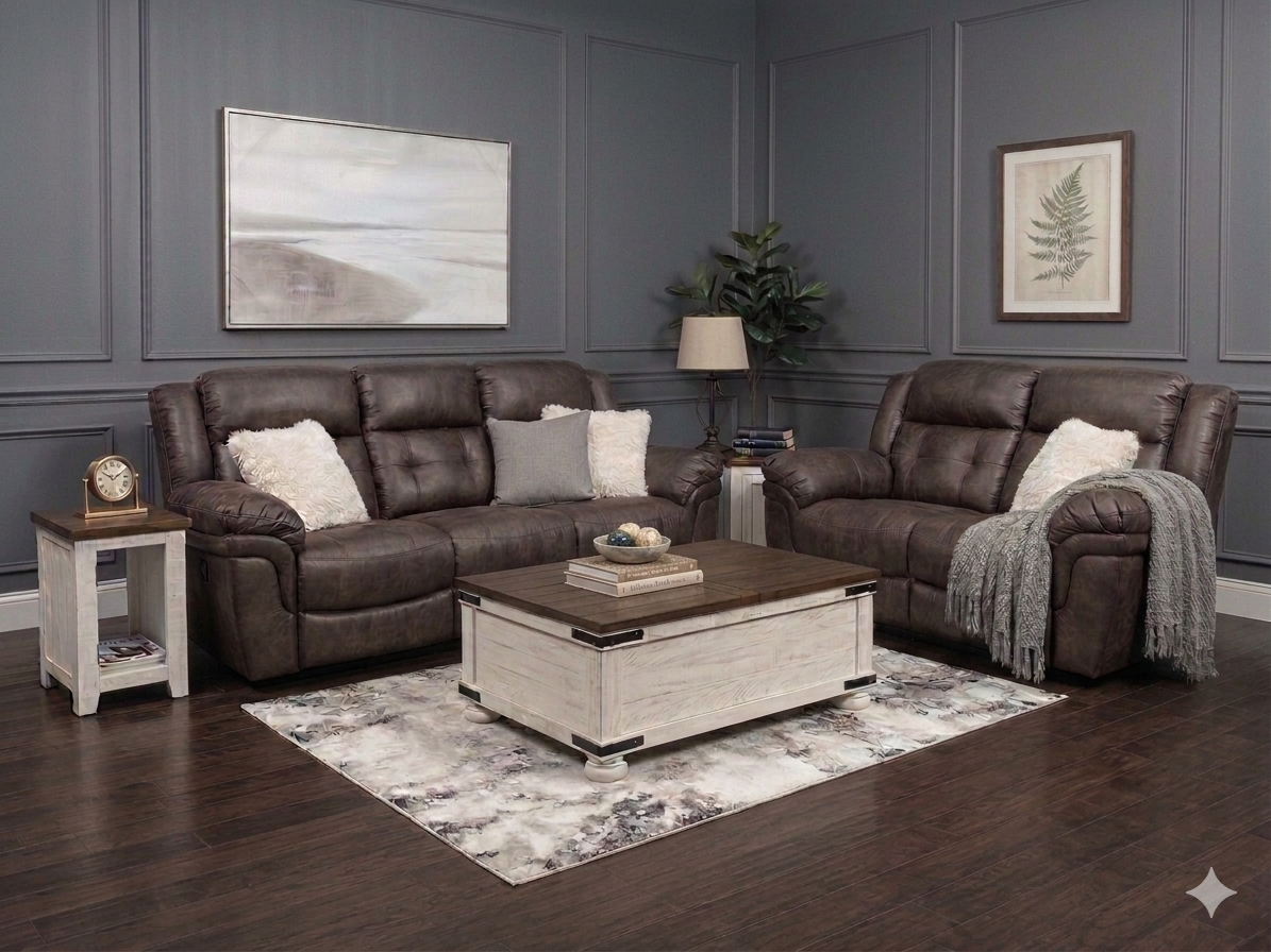 XW6267 FI-CHM Reclining Sofa and Loveseat (Dark)