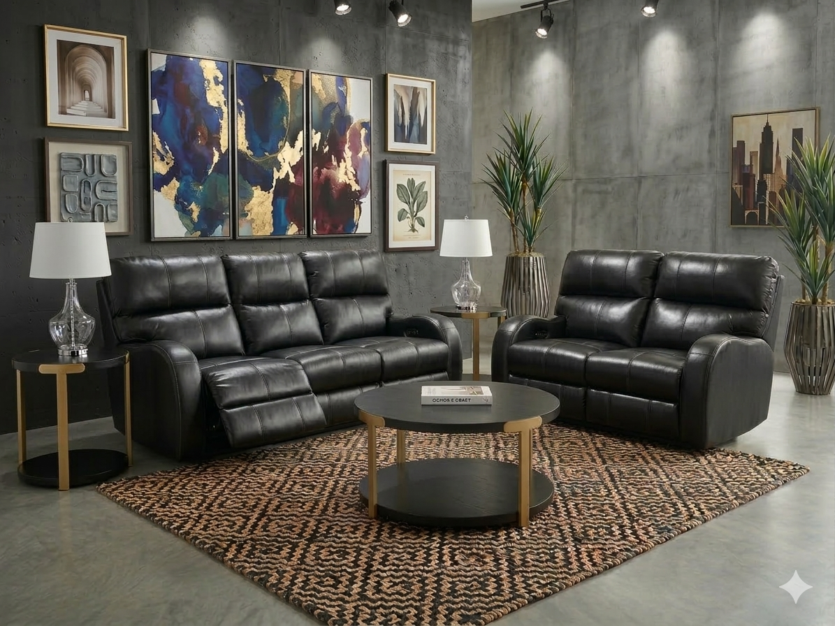 557 FI-CNJ Italian Leather Lay Flat Sofa & Loveseat W/Adjustable Headrest