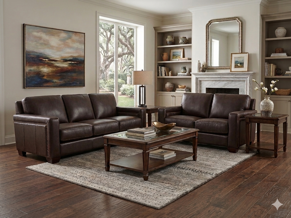 8469 FI-HY Leather Sofa and Loveseat
