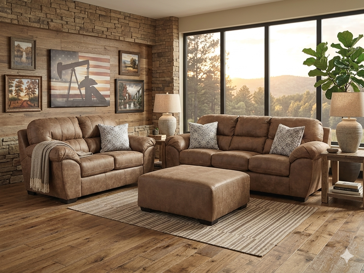 5564 FI-CnJ Sofa and Loveseat (Light Brown)