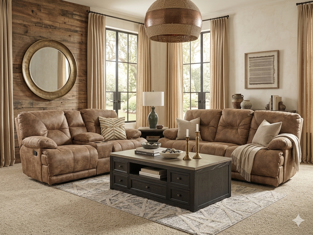 549 FI-CnJ Reclining Sofa and Loveseat w/ Console with Storage - CLEARANCE