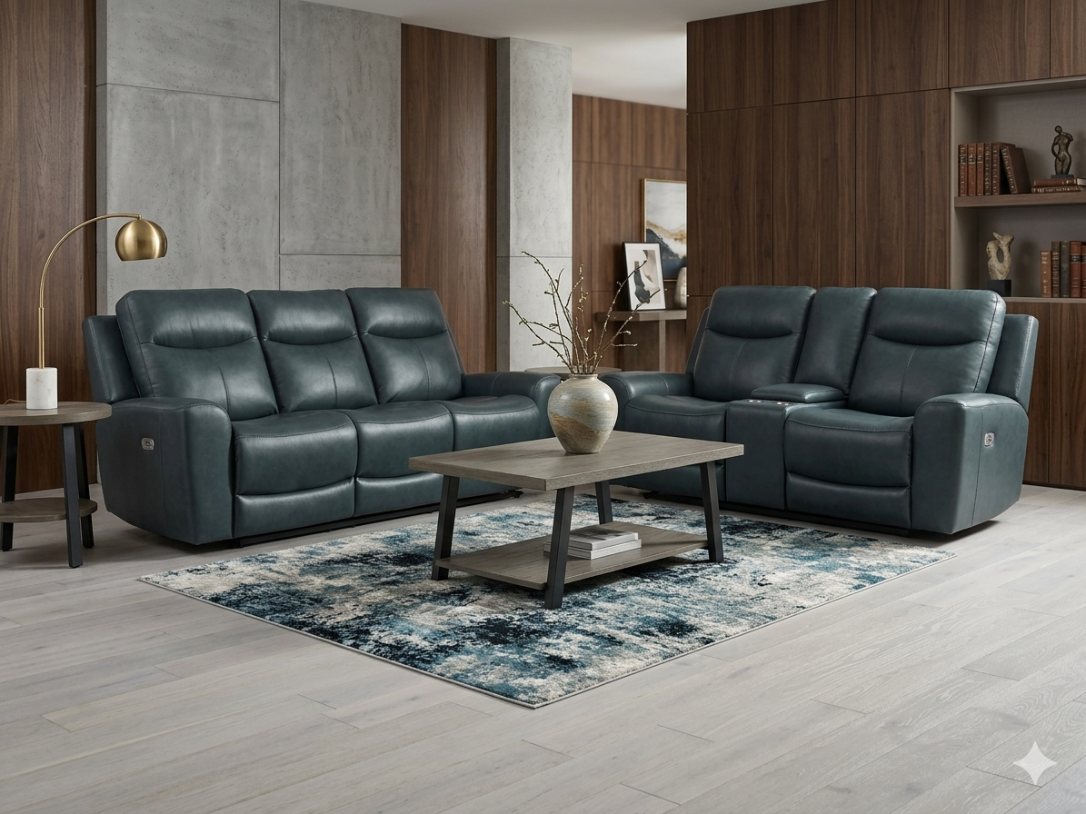 PCU232 FI-A Leather Power Reclining Sofa & Loveseat W/Adjustable Headrest