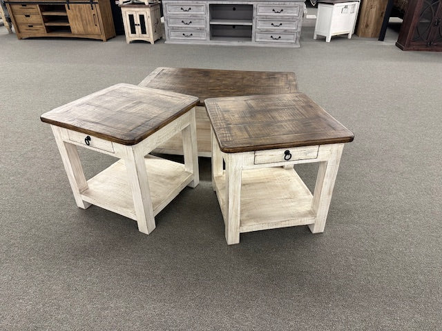 WWP-2139-FI-J White Wheat Cocktail Table & 2 End Tables