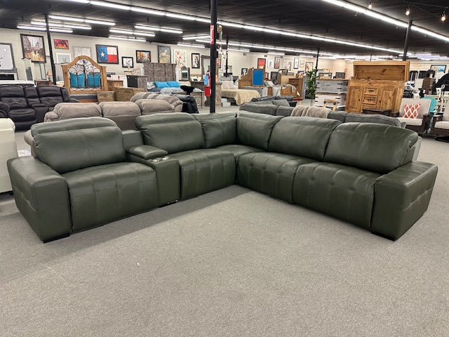 504 FI-CNJ Italian Leather 6pc Sectional W/Adjustable Euro Headrest