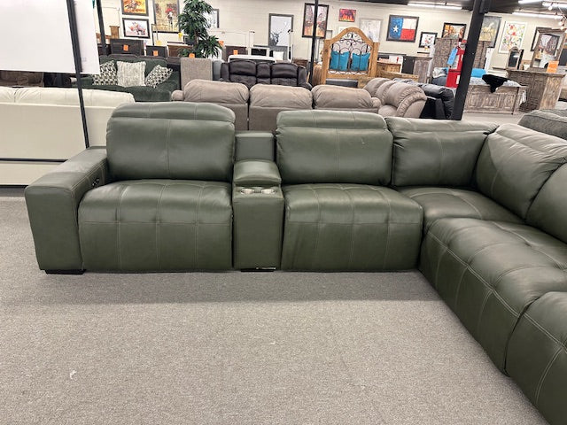 504 FI-CNJ Italian Leather 6pc Sectional W/Adjustable Euro Headrest