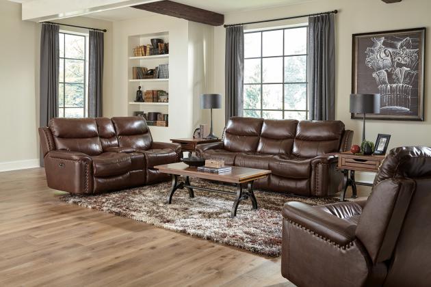 599 FI-CNJ Leather Powered Reclining Sofa And Loveseat