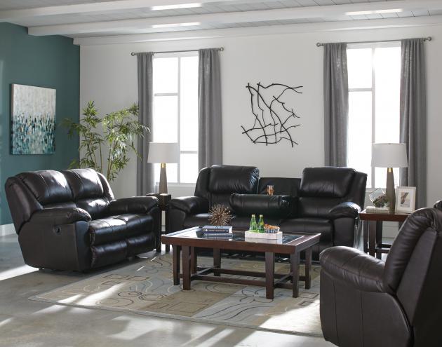 502 FI-CnJ Sofa w/3 Recliners & Drop Down Table and Rocking Loveseat