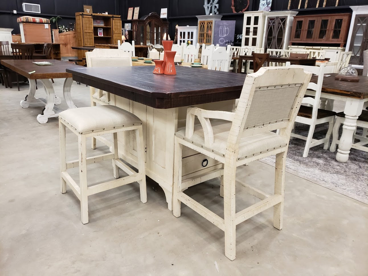 LN-KIS-691 FI Island Dining Table w/ 2 Backless Barstools and 2 Armed Barstools