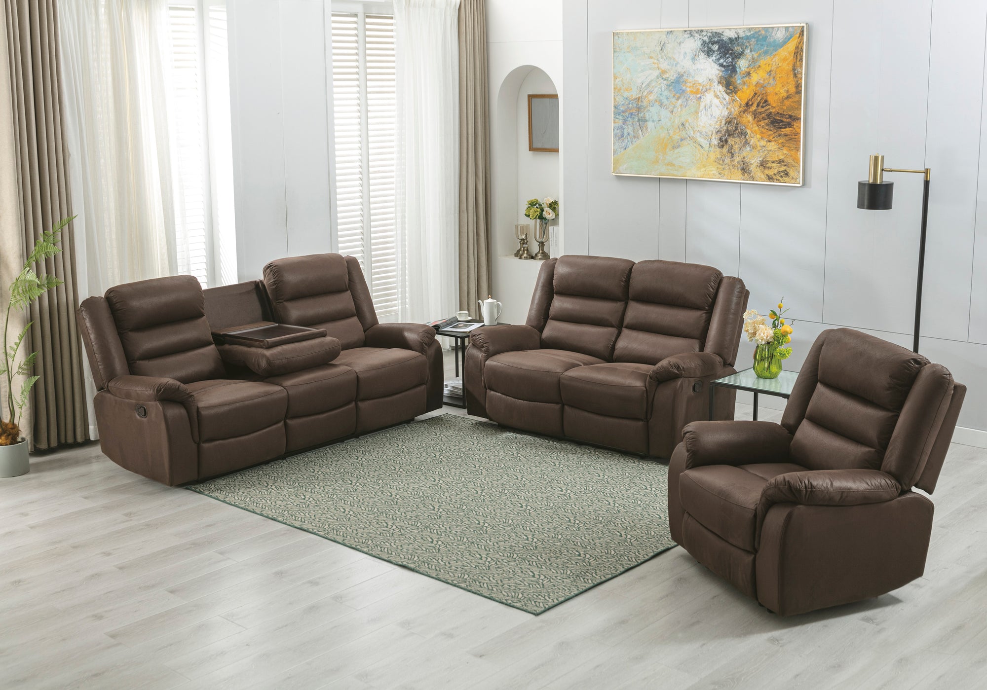 725 FI-A Reclining Sofa with Drop down table and Loveseat