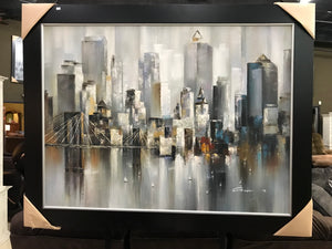 Framed Cityscape Oil on Canvas Art