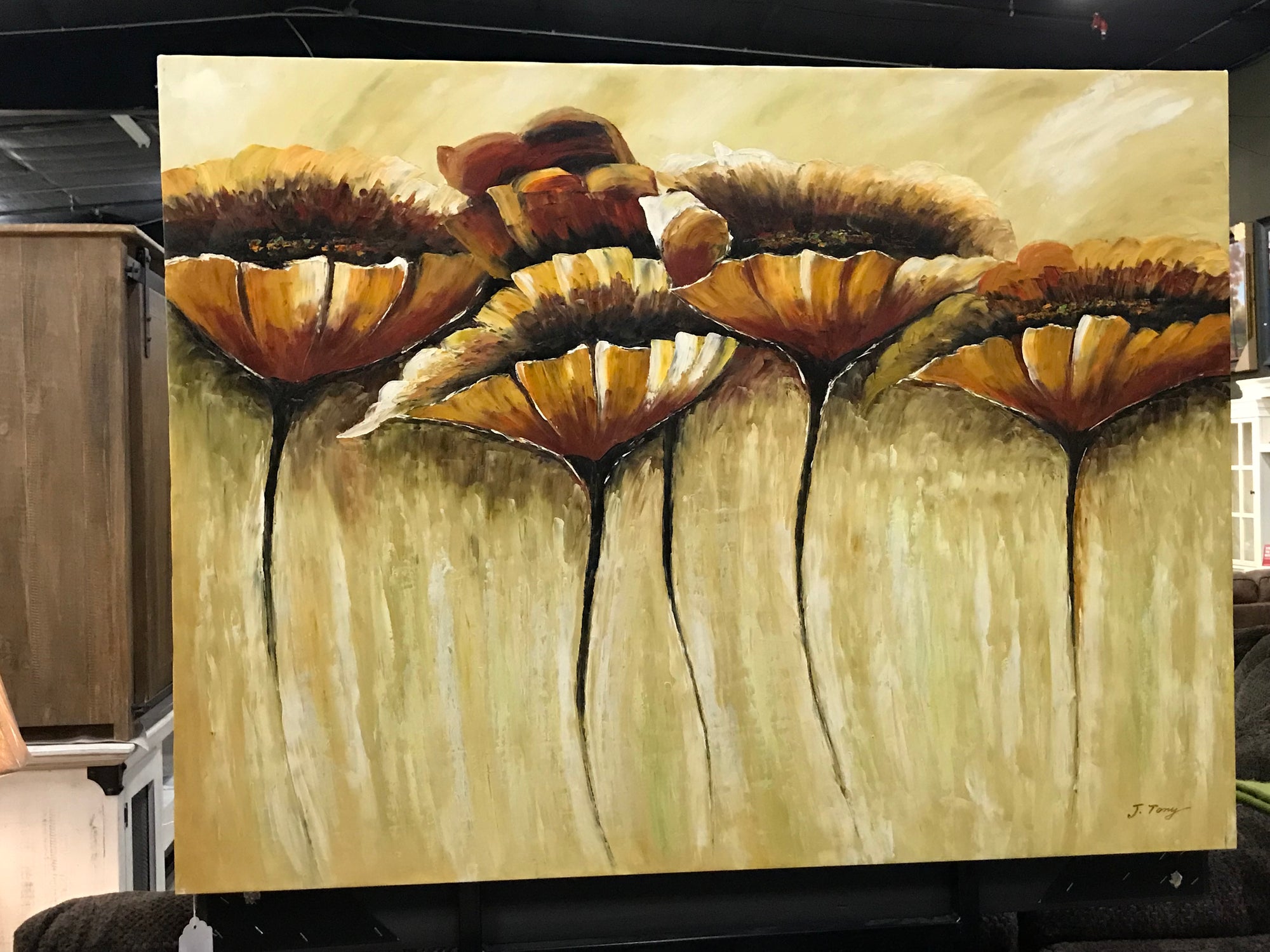 Canvas 5 Beige and Brown Flowers Oil  Art