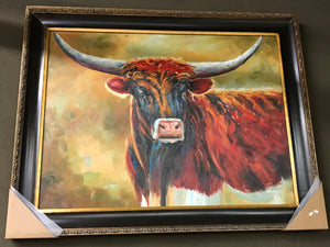 Red Bull Framed Oil on Canvas Art