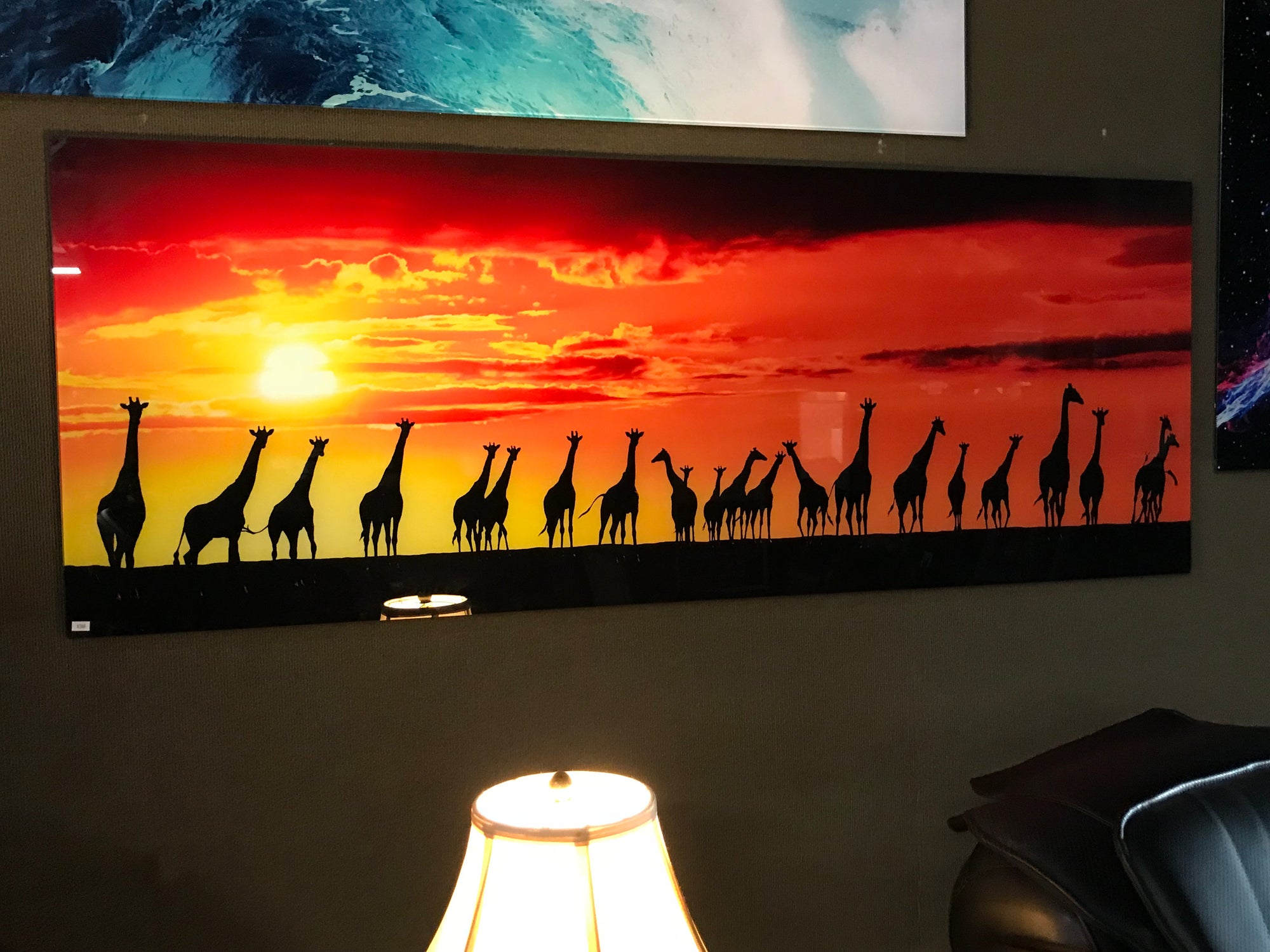 4D Art on Glass Giraffes in Sunset