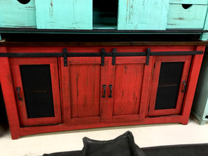 2133FI Barndoor  70" TV Stand with Mess Barn Red