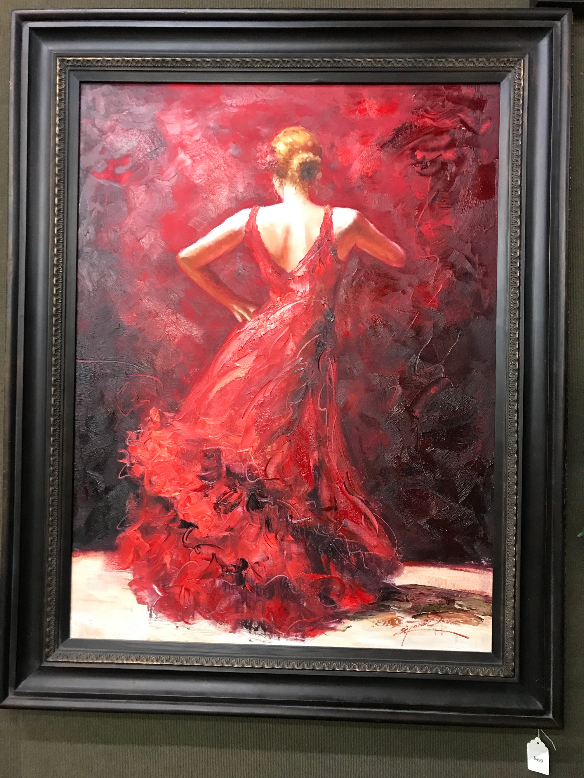 Framed Lady in Red Oil on Canvas Art