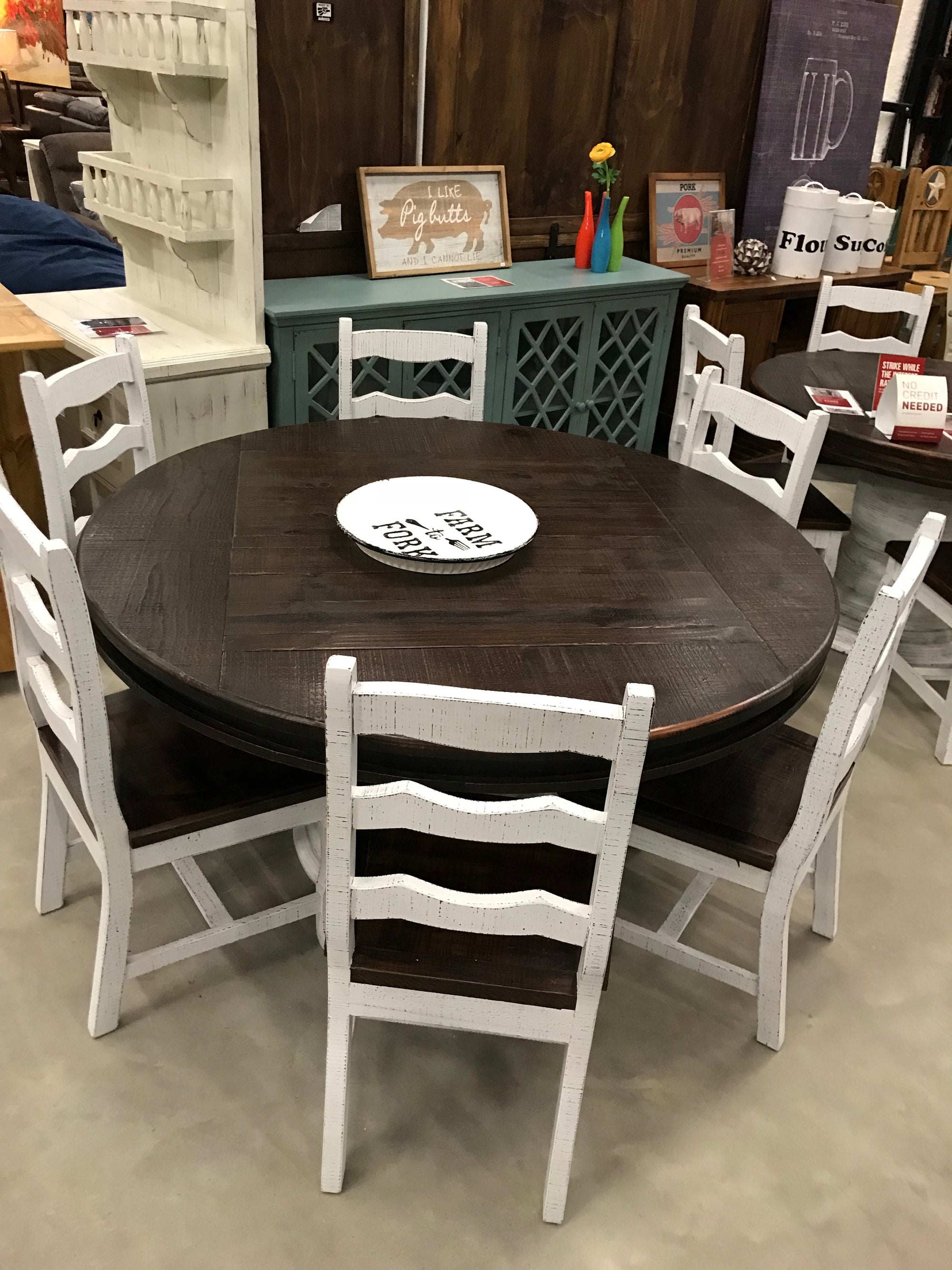 LN MES 160FI Round Pedestal Table with 6 Florence Chairs