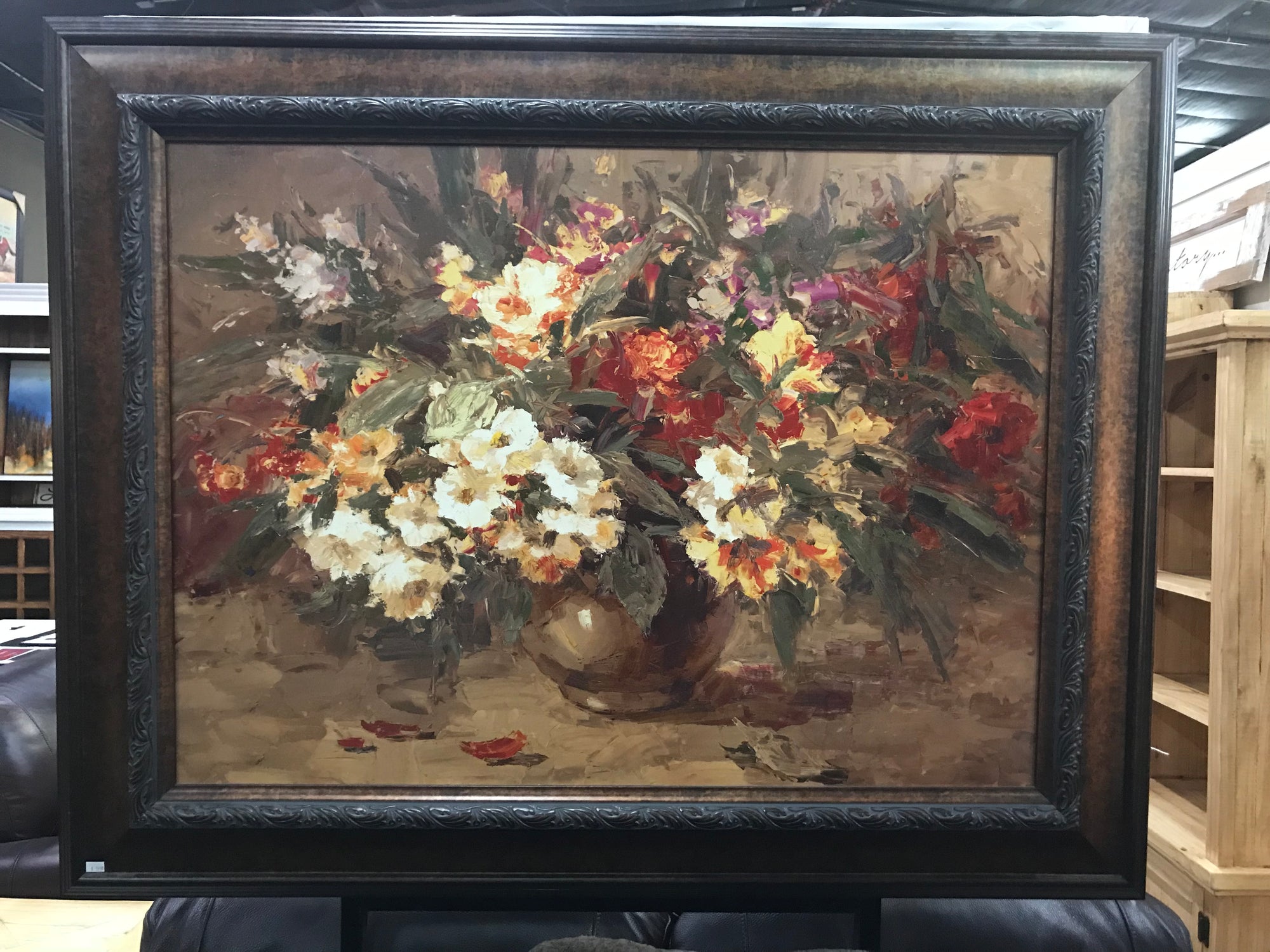 Vase of Flowers Framed Oil on Canvas Art