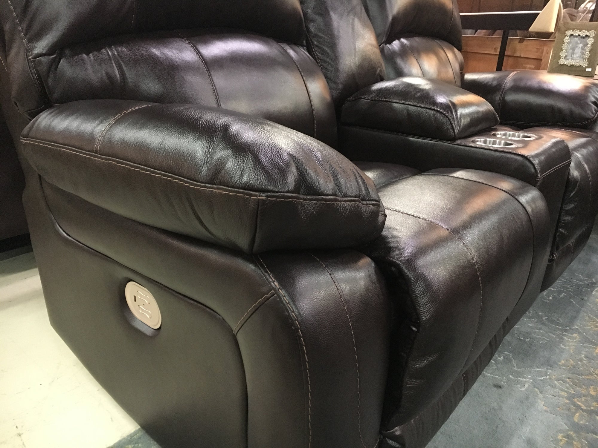 U635 FI-A Leather Tall Back Powered Sofa and Loveseat with Adjustable Headrest