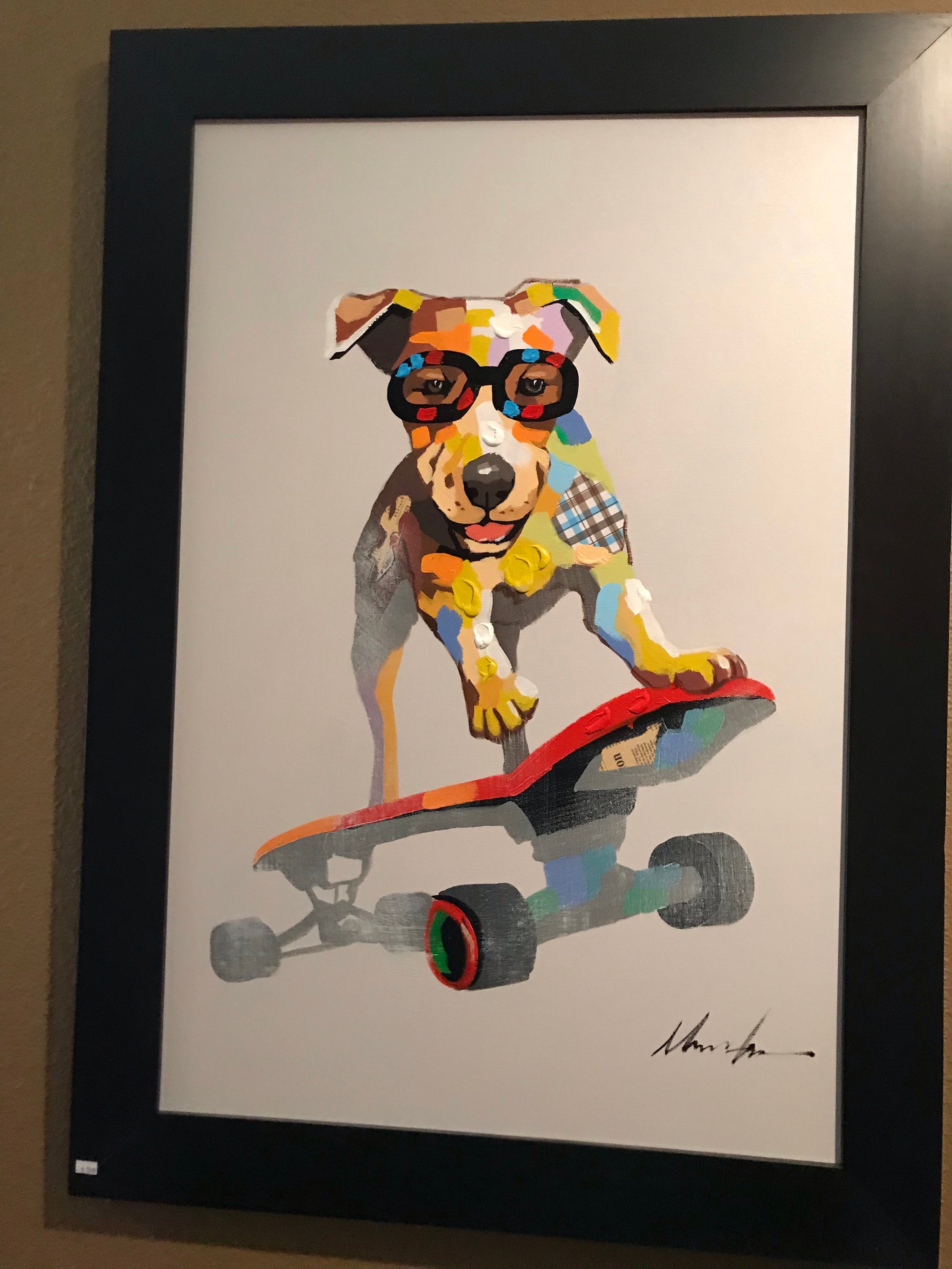 Mosaic Dog on Skateboard in Frame