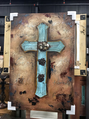 Gallery Wrap Turquoise Cross with Metal on Canvas Art