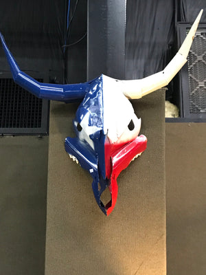 Red White and Blue Metal Cow Skull Art