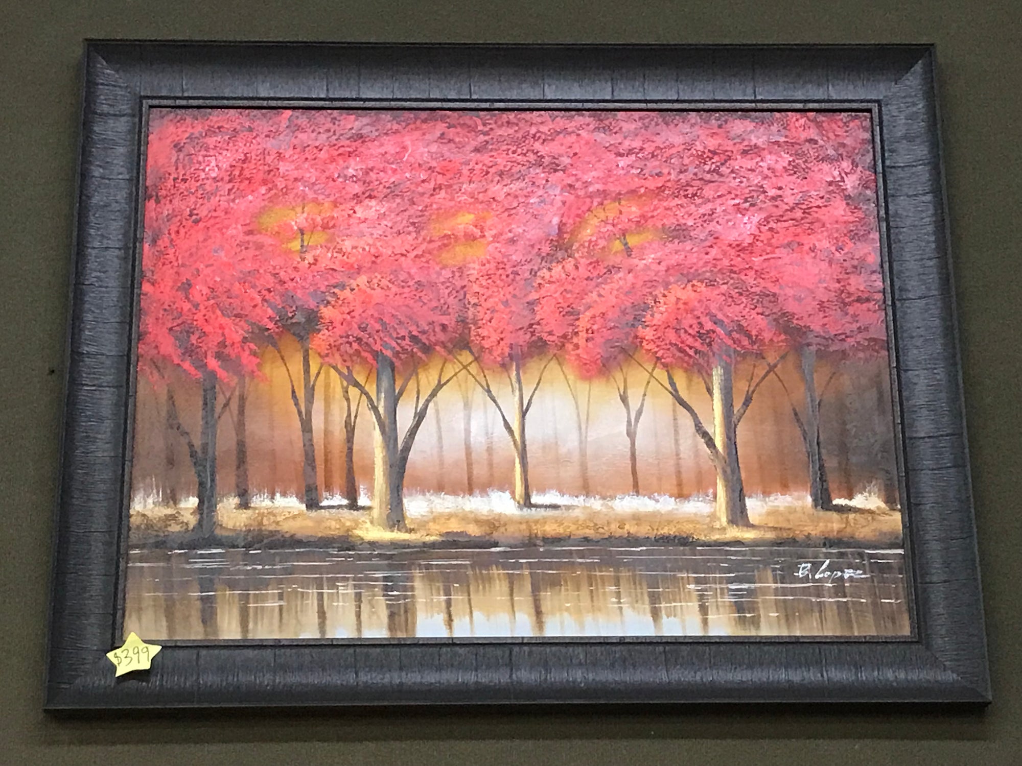 Red Trees Framed Oil on Canvas Art
